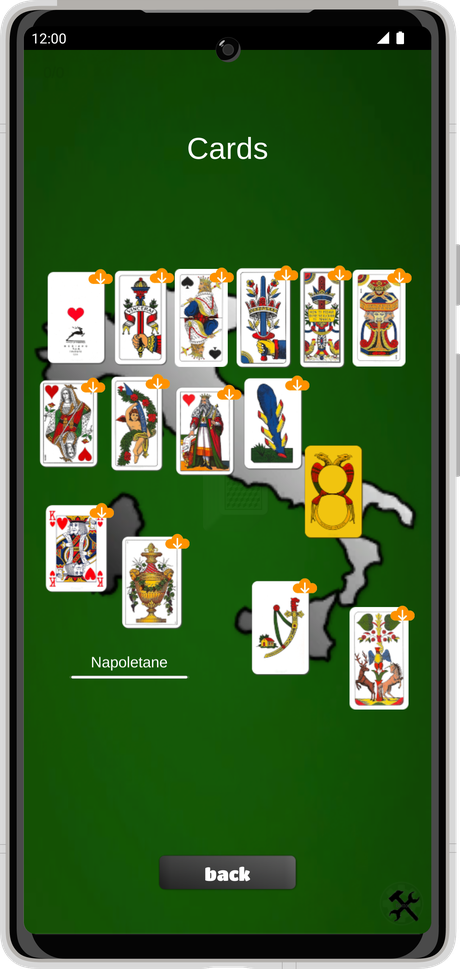 iSettemezzo on Android - choose among the traditional card sets